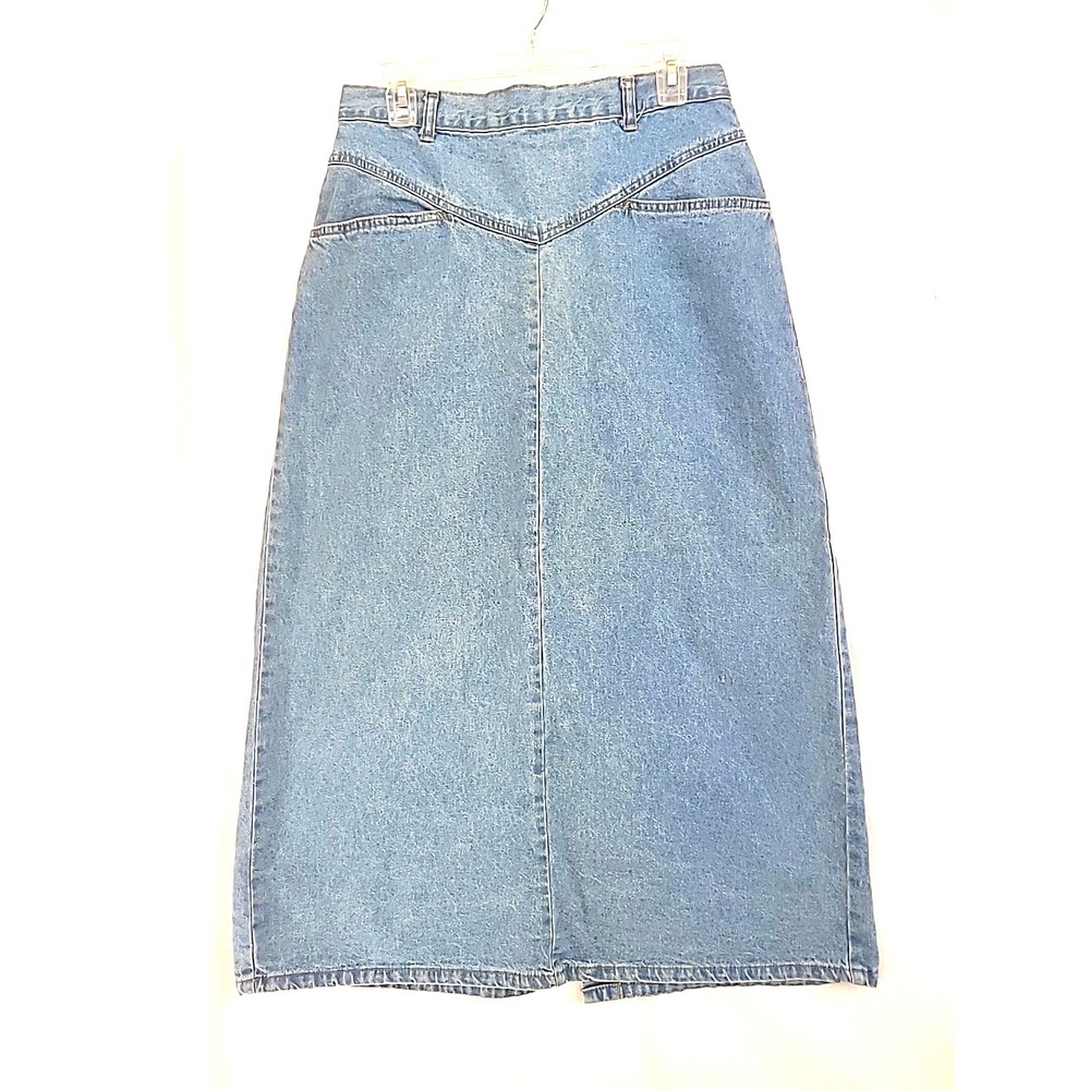 Vtg Denim Pencil Skirt 14 Front Yoke Maxi Length Vivaldi Jeanswear Made in‎ USA